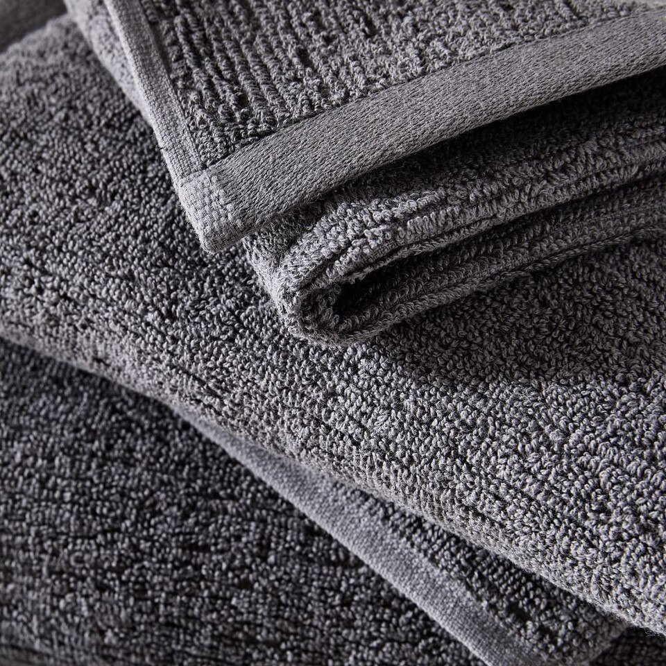 Organic QuickDry Textured Towels Charcoal West Elm United Kingdom